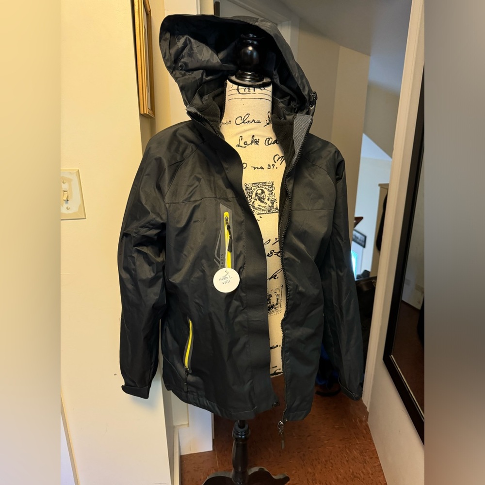 3 in 1 Black windbreaker shell w/removable fleece